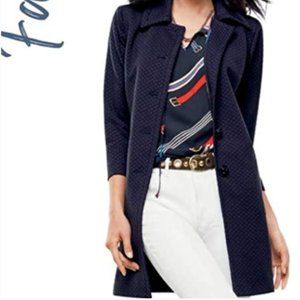 Cabi Navy Blue White Polka Dot Carriage Button Front Long Jacket Size M